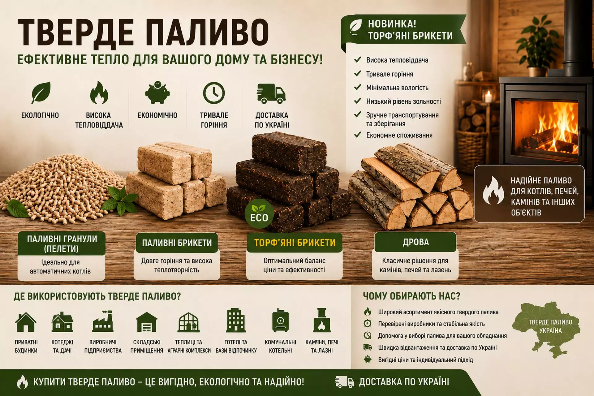 Тверде паливо для опалення: огляд асортименту та новинка — торф’яні брикети